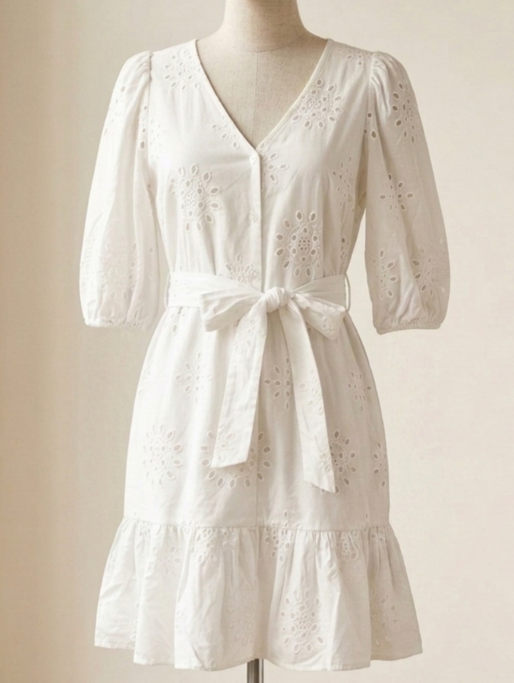 Agua By Agua Bendita Limited Edition White Eyelet Tie-Waist Dress NWOT